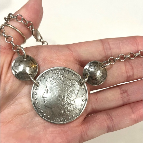 1881-O US Morgan Silver Dollar Coin Plus 2 Dimes in Sterling Silver 18" Necklace - Picture 11 of 12